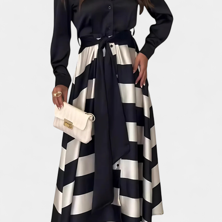 Дълга Ризова Рокля с Пояс на Принтове