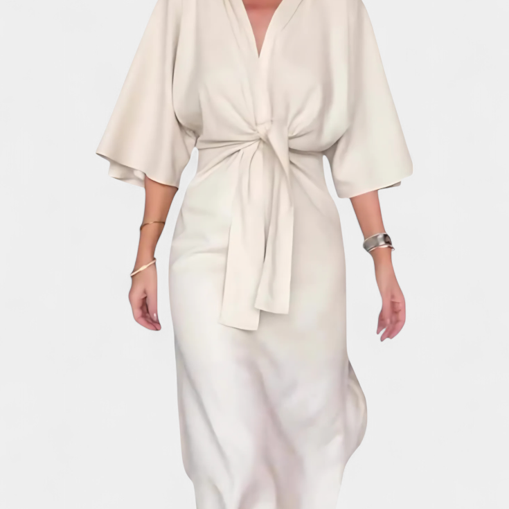 Наталия - Касулна рокля с преден възел и V-образно деколте