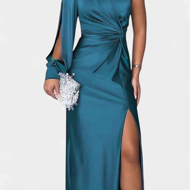 Андреа Асиметрична Рокля с Драпиране на Едно Рамо