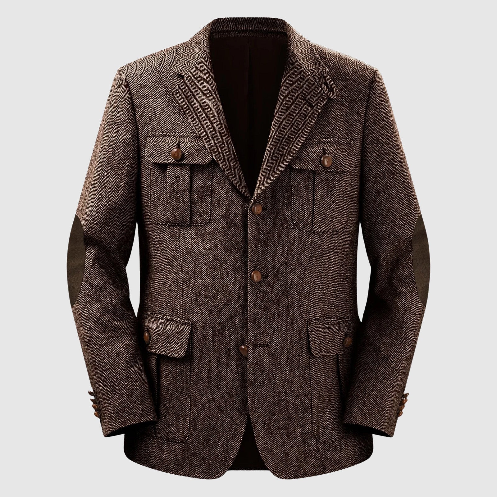Оформен мъжки сако с джобове с херингово ромбово платно