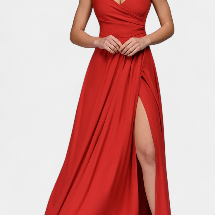 Татяна Дълга Рокля с Драпиране Отпред и Прекрит Изрез