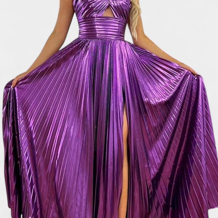 Бранимира Макси Рокля Металик с Преклоп и Разкроя