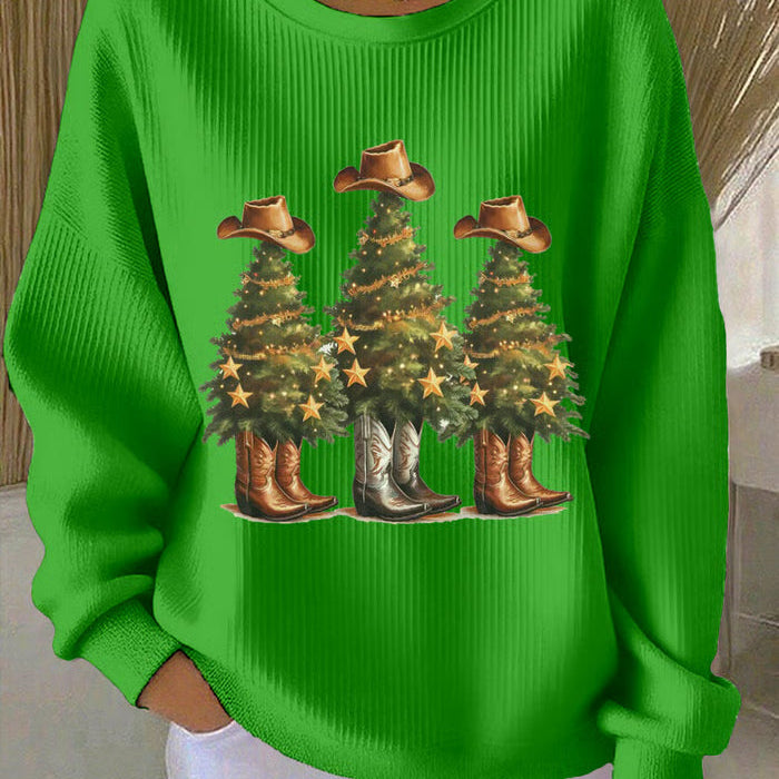 Зорница - Коледен пуловер с западни коледни елхи