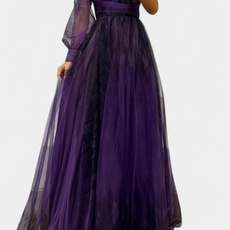 Наталия Макси Рокля от Шифон с Открито Рамо и Обемен Цвете