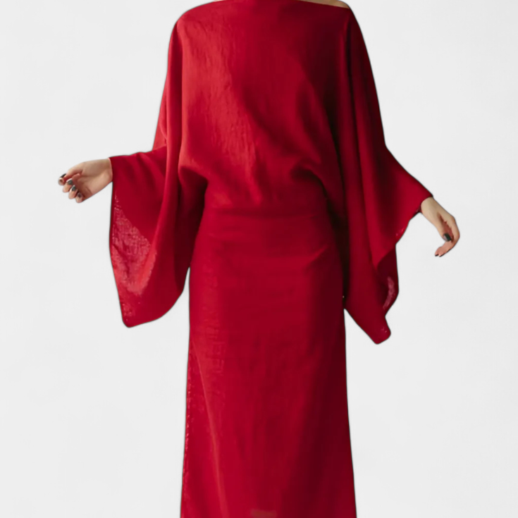 Филипа - Кимоно рокля от лен и памук с пояс